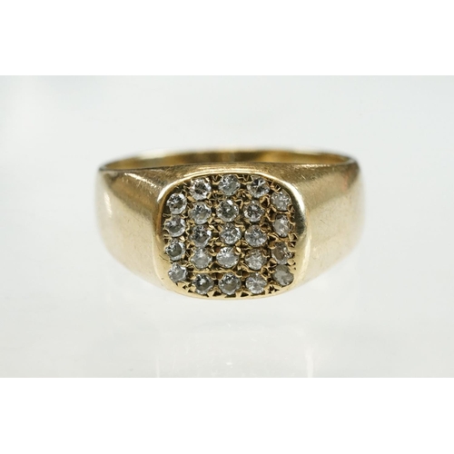 193 - Diamond 9ct yellow gold ring, twenty-three round brilliant cut diamonds, pavé set, tapered shoulders... 