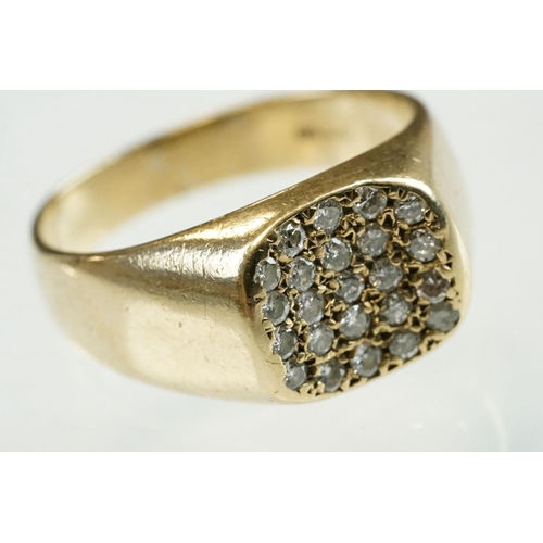 193 - Diamond 9ct yellow gold ring, twenty-three round brilliant cut diamonds, pavé set, tapered shoulders... 