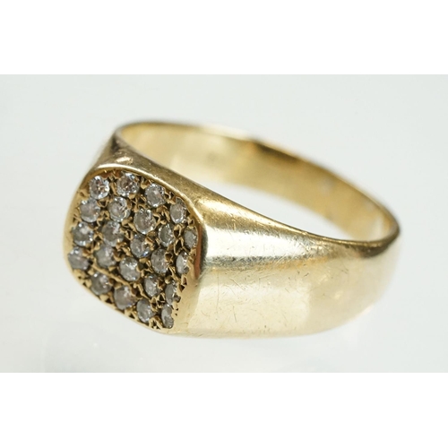 193 - Diamond 9ct yellow gold ring, twenty-three round brilliant cut diamonds, pavé set, tapered shoulders... 