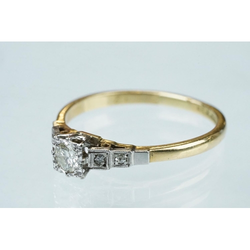 219 - Diamond 18ct yellow gold and platinum ring, the central round brilliant cut diamond weighing approx ... 