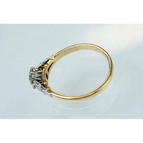 219 - Diamond 18ct yellow gold and platinum ring, the central round brilliant cut diamond weighing approx ... 