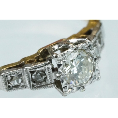 219 - Diamond 18ct yellow gold and platinum ring, the central round brilliant cut diamond weighing approx ... 