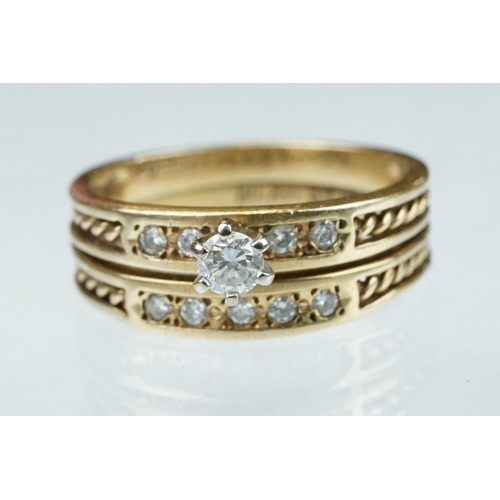 220 - Diamond 9ct yellow gold ring, the principal round brilliant cut diamond weighing approx 0.20 carat, ... 