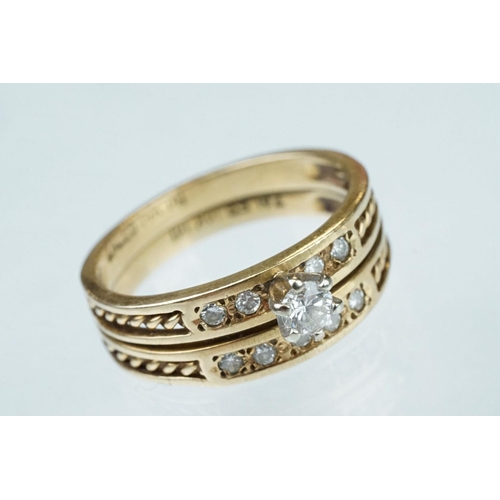 220 - Diamond 9ct yellow gold ring, the principal round brilliant cut diamond weighing approx 0.20 carat, ... 