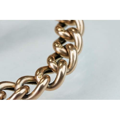 224 - Rose metal curb link bracelet, bolt ring clasp, each link indistinctly stamped