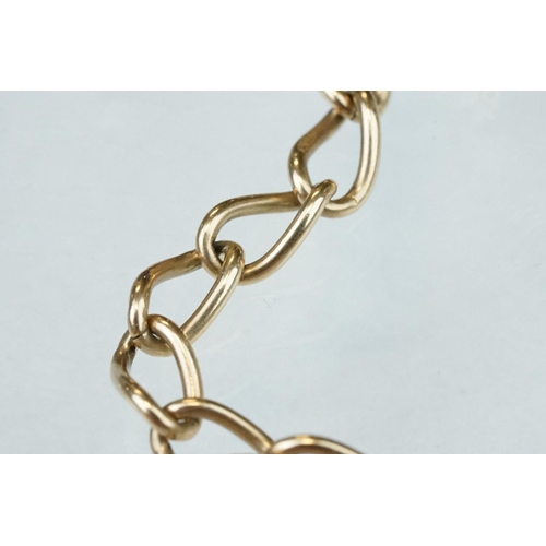 229 - 9ct yellow gold curb link identity style bracelet with 'I love you' panel, bolt ring clasp, length a... 