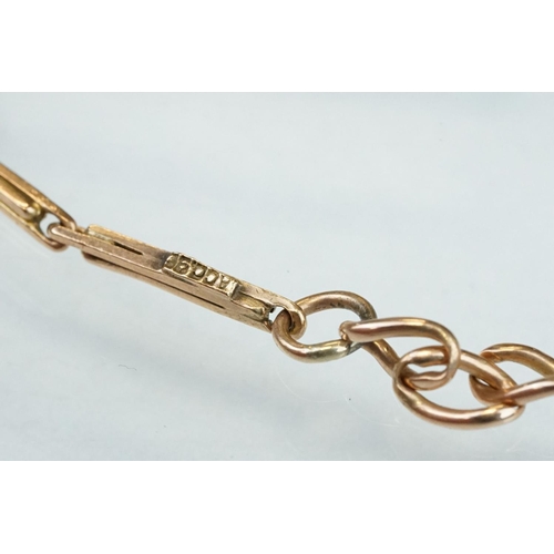 231 - 9ct rose gold necklace, originally watch chain converted into a necklace, 9c pad to the chain, 9ct g... 