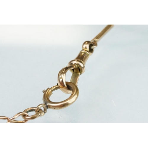 231 - 9ct rose gold necklace, originally watch chain converted into a necklace, 9c pad to the chain, 9ct g... 