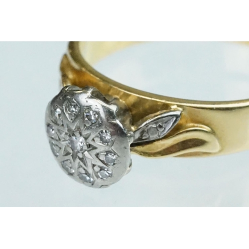 240 - Diamond 10ct yellow gold crossover ring, three small round brilliant cut diamonds, total diamond wei... 