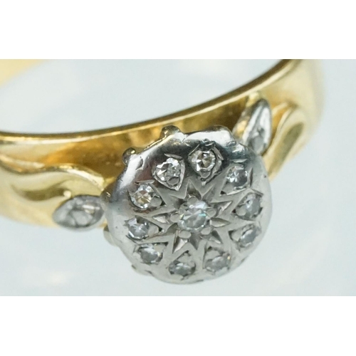 240 - Diamond 10ct yellow gold crossover ring, three small round brilliant cut diamonds, total diamond wei... 