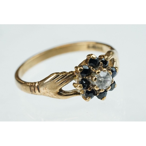 255 - White stone solitaire 9ct yellow gold ring, size N½; blue topaz and diamond 10ct yellow gold ring, t... 