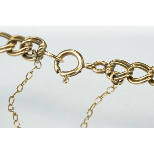 169 - 9ct yellow gold double link curb link bracelet, bolt ring clasp, safety chain, length approx 19.5 cm