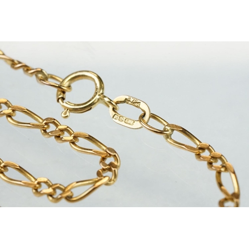 170 - 9ct yellow gold figaro link necklace, bolt ring clasp, length approx 44cm