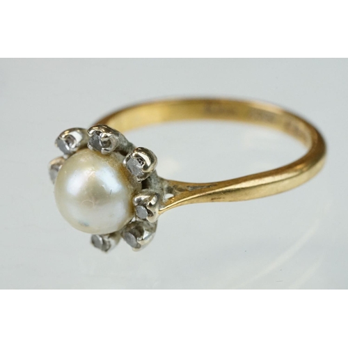 179 - Amethyst and diamond 18ct yellow gold ring, size M½; together with a pearl and diamond 18ct yellow g... 