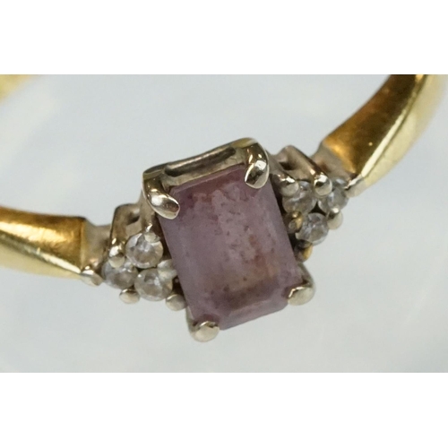 179 - Amethyst and diamond 18ct yellow gold ring, size M½; together with a pearl and diamond 18ct yellow g... 