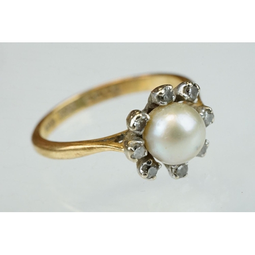 179 - Amethyst and diamond 18ct yellow gold ring, size M½; together with a pearl and diamond 18ct yellow g... 