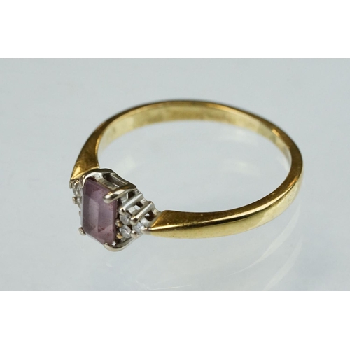 179 - Amethyst and diamond 18ct yellow gold ring, size M½; together with a pearl and diamond 18ct yellow g... 