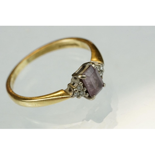 179 - Amethyst and diamond 18ct yellow gold ring, size M½; together with a pearl and diamond 18ct yellow g... 