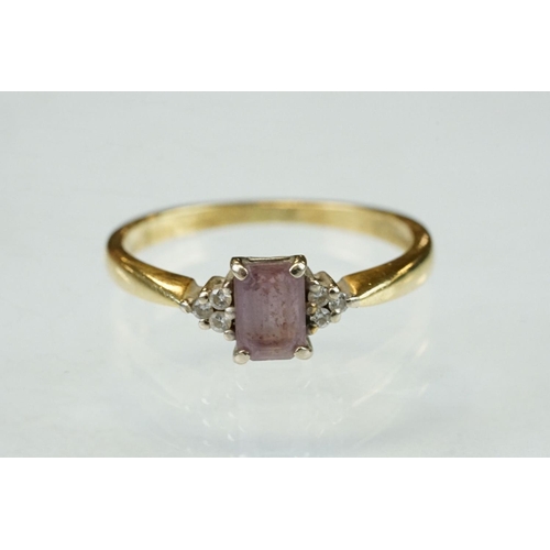 179 - Amethyst and diamond 18ct yellow gold ring, size M½; together with a pearl and diamond 18ct yellow g... 