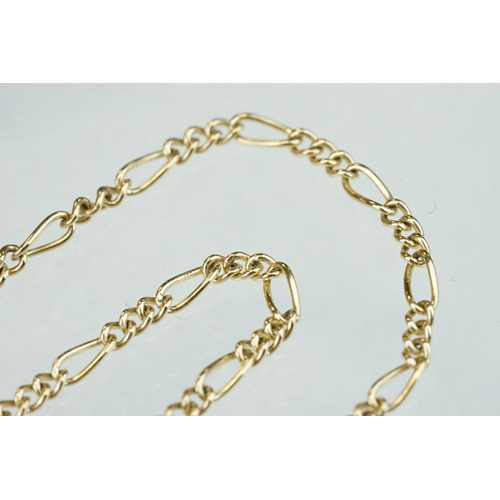 180 - 9ct yellow gold figaro link chain, bolt ring clasp, length approx 40cm; together with a pair of blis... 