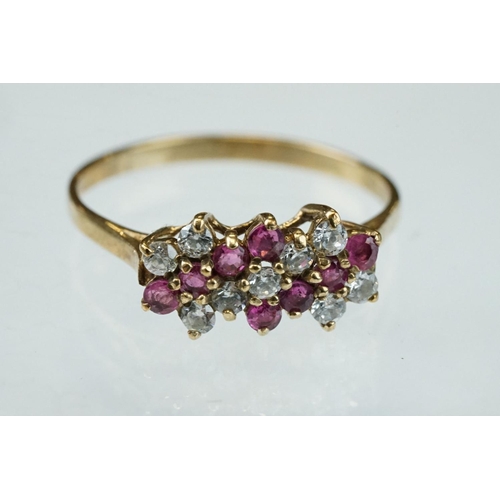 263 - Ruby and white stone unmarked gold dress ring (hallmarks rubbed) ring size Q; sapphire and diamond 9... 