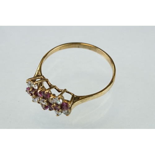 263 - Ruby and white stone unmarked gold dress ring (hallmarks rubbed) ring size Q; sapphire and diamond 9... 