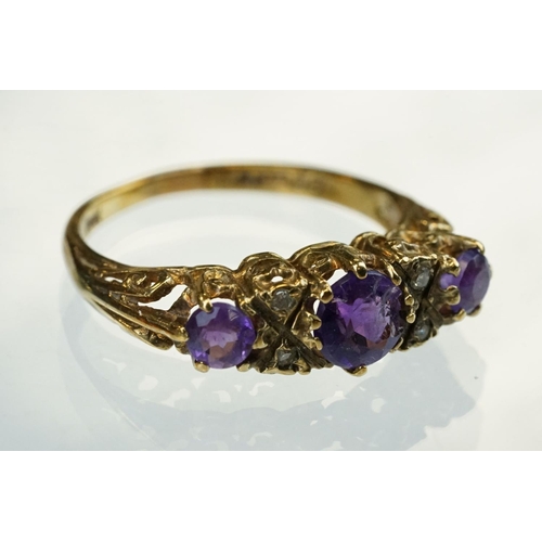 263 - Ruby and white stone unmarked gold dress ring (hallmarks rubbed) ring size Q; sapphire and diamond 9... 