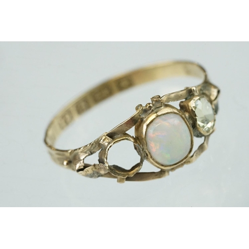 274 - Opal 12ct yellow gold ring, gemstone deficient together with a 9ct gold and silver ring mount (stone... 