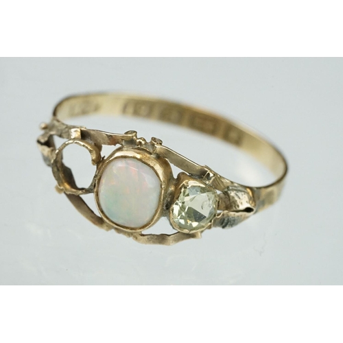 274 - Opal 12ct yellow gold ring, gemstone deficient together with a 9ct gold and silver ring mount (stone... 