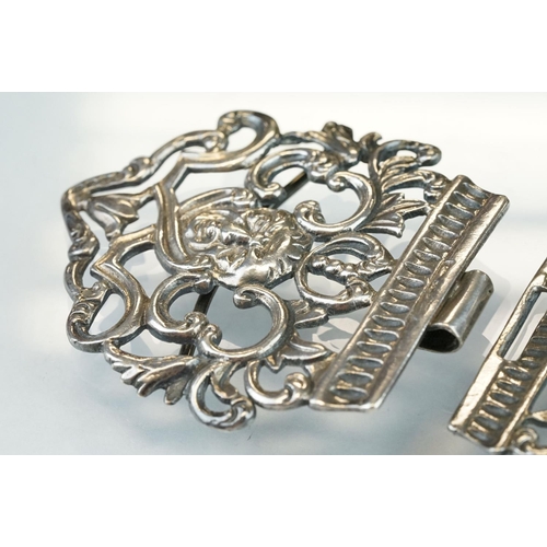 287 - Silver buckle with mask and foliate scroll decoration, makers mark indistinct, hallmarked Birmingham... 