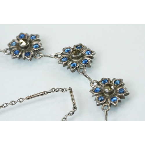 90 - Collection of marcasite jewellery to include paste and marcasite white metal flower head necklace; g... 