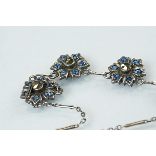 90 - Collection of marcasite jewellery to include paste and marcasite white metal flower head necklace; g... 