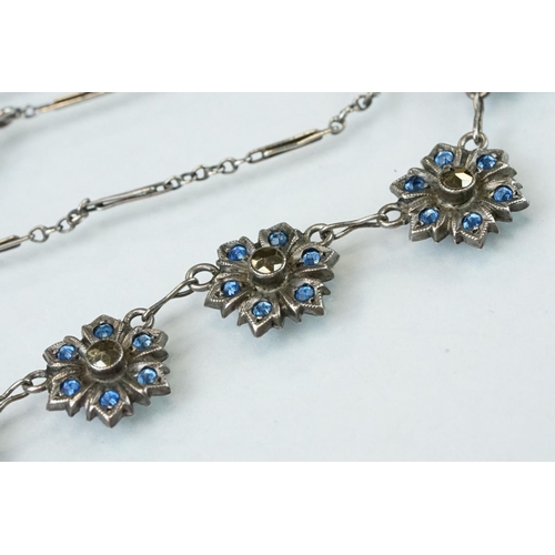 90 - Collection of marcasite jewellery to include paste and marcasite white metal flower head necklace; g... 