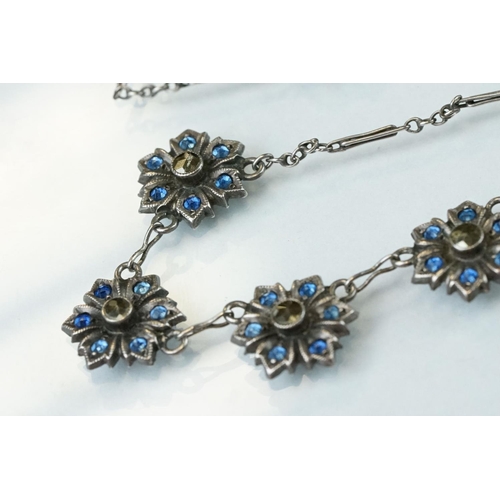 90 - Collection of marcasite jewellery to include paste and marcasite white metal flower head necklace; g... 