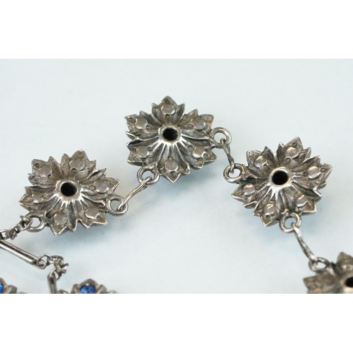 90 - Collection of marcasite jewellery to include paste and marcasite white metal flower head necklace; g... 