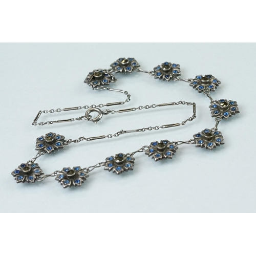 90 - Collection of marcasite jewellery to include paste and marcasite white metal flower head necklace; g... 