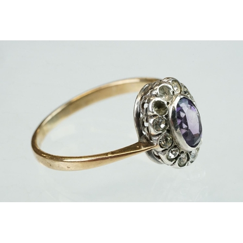 94 - Blue stone 9ct yellow gold dress ring, possibly synthetic blue spinel, size M½; together with two pa... 