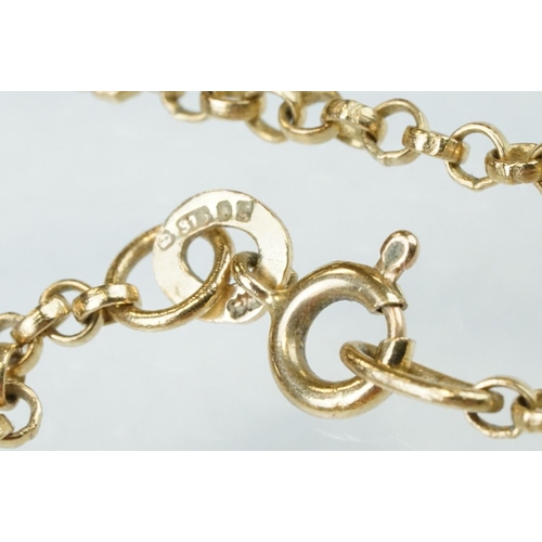 97 - 9ct yellow gold belcher link chain, bolt ring clasp, length approx 40cm