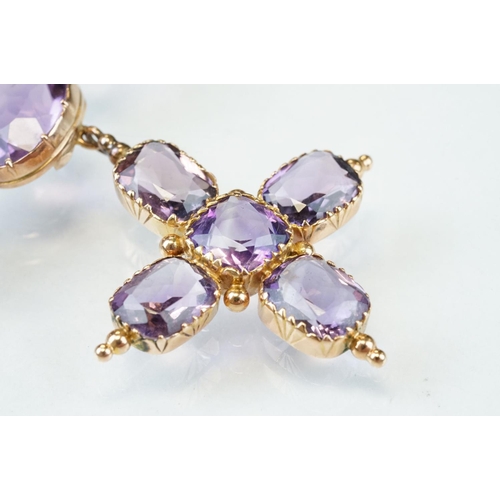 1 - 19th century amethyst unmarked rose gold riviere necklace, twenty-nine graduated oval mixed cut amet... 