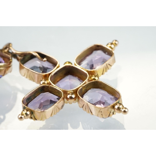 1 - 19th century amethyst unmarked rose gold riviere necklace, twenty-nine graduated oval mixed cut amet... 