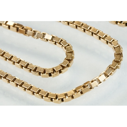 18 - 9ct rose gold box link chain, lobster clasp, length approx 74cm