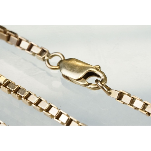 18 - 9ct rose gold box link chain, lobster clasp, length approx 74cm