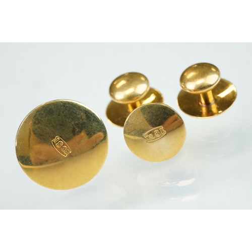 30 - Pair of mother-of-pearl enamelled 9ct yellow gold and gold plated cufflinks; together with four 18ct... 