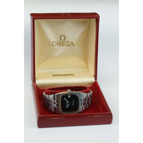 366A - Omega Constellation automatic chronometer square cased gents wristwatch, stainless steel with black ... 