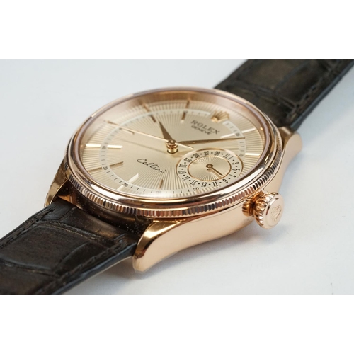 369 - Rolex Cellini Date ref 50515 39mm 18ct rose gold automatic wristwatch, appears unworn, with bezel pr... 