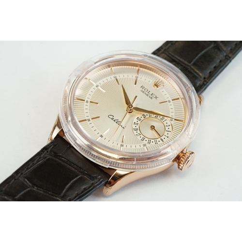 369 - Rolex Cellini Date ref 50515 39mm 18ct rose gold automatic wristwatch, appears unworn, with bezel pr... 