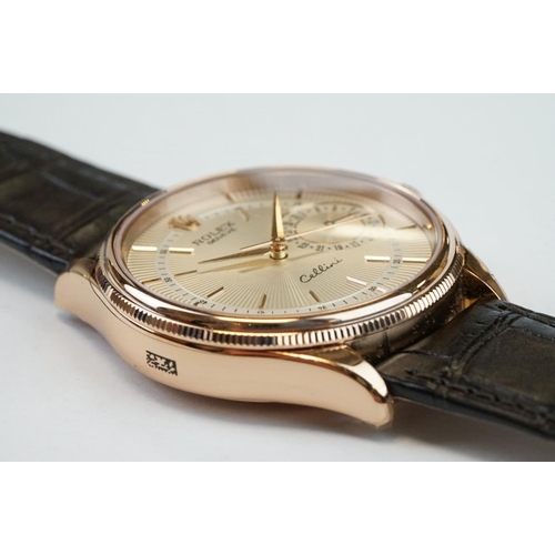 369 - Rolex Cellini Date ref 50515 39mm 18ct rose gold automatic wristwatch, appears unworn, with bezel pr... 