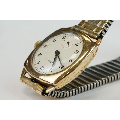 374 - Garrard 9ct yellow gold cased gents wristwatch with silvered seconds dial, Arabic numerals, presenta... 