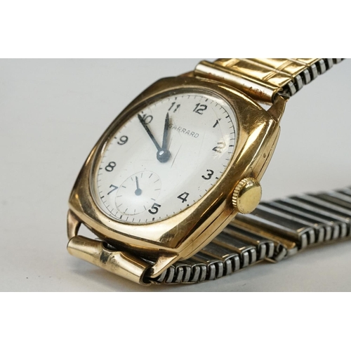 374 - Garrard 9ct yellow gold cased gents wristwatch with silvered seconds dial, Arabic numerals, presenta... 