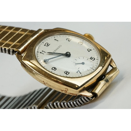 374 - Garrard 9ct yellow gold cased gents wristwatch with silvered seconds dial, Arabic numerals, presenta... 